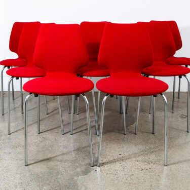 Mid Century Danish Modern Dining Chairs Set 8 Metal Red Denmark Upholstered Mcm