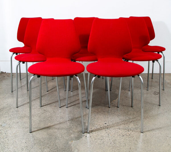Mid Century Danish Modern Dining Chairs Set 8 Metal Red Denmark Upholstered Mcm