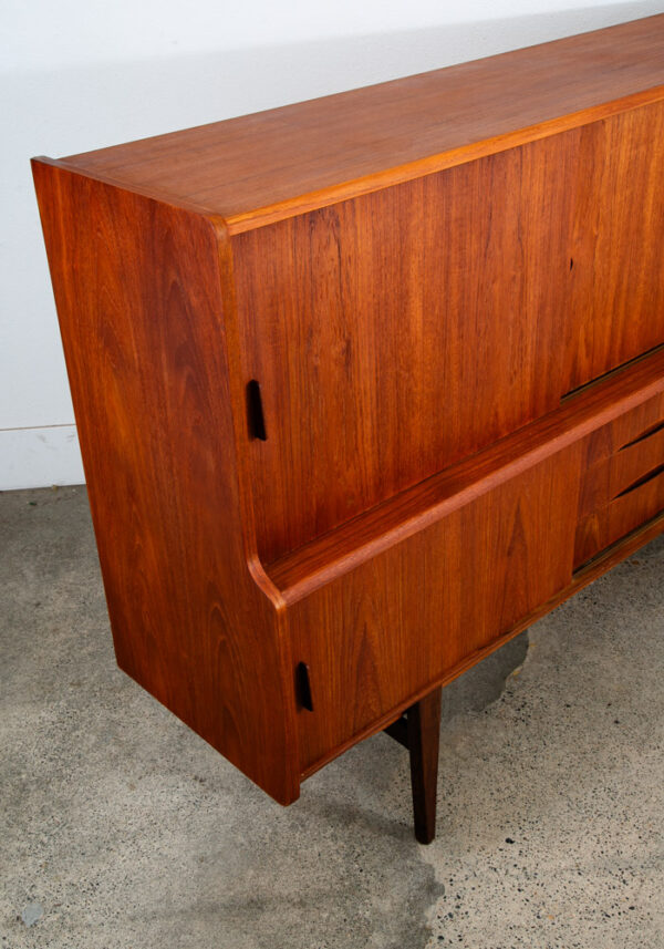 Mid Century Danish Modern Credenza Highboard Teak Sliding Door 3 drawers 2 tier - Image 10