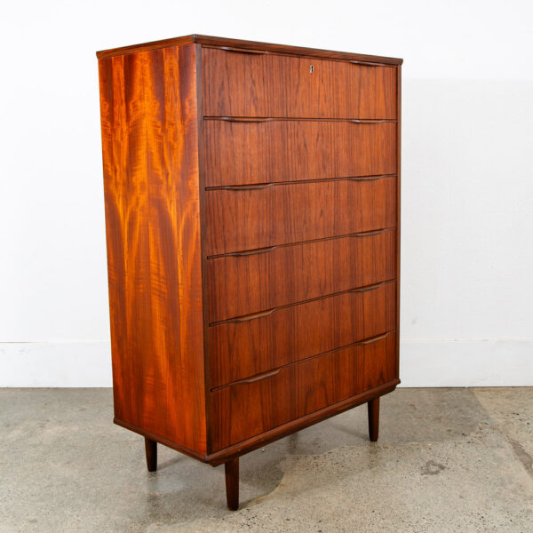 Mid Century Danish Modern Highboy Dresser 6 Drawer Teak Handles Denmark Tall Mcm