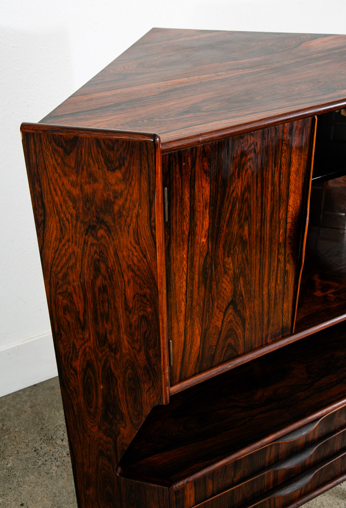 Mid Century Danish Modern Corner Cabinet Rosewood Bar Denmark Drawers Locking VG - Image 7