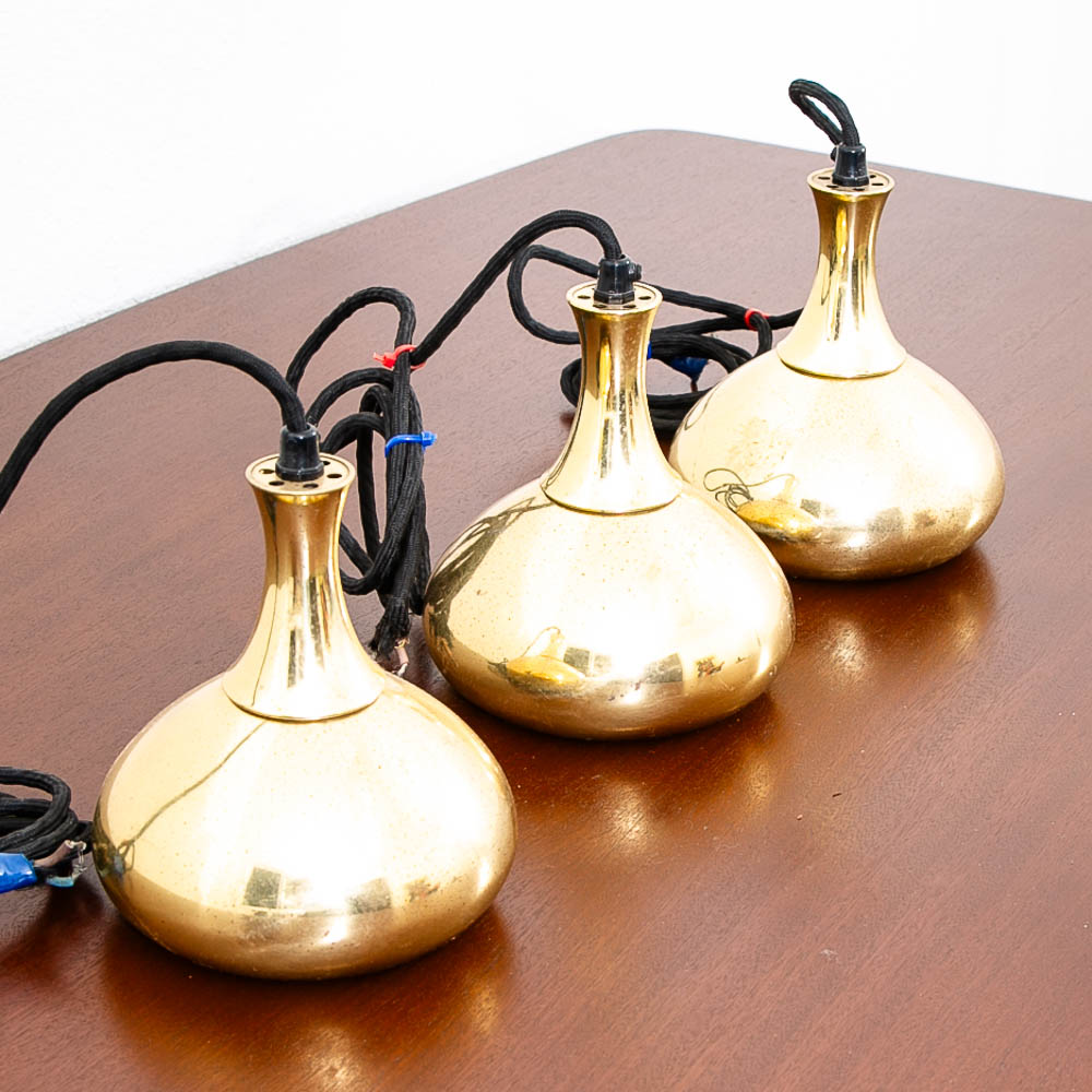 Mid Century Danish Modern Brass Hanging Pendant Lamps Hans Agne Jakobsson Set of 3 - Image 2