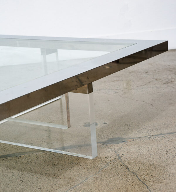 Mid Century Modern Coffee Table Square Large Chrome Glass Sandro Petti Lucite - Image 9