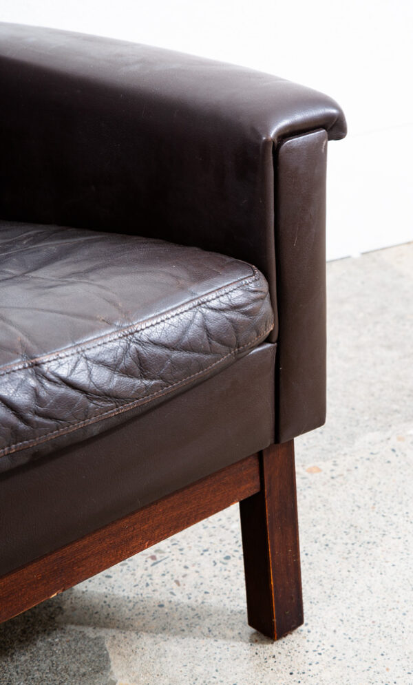 Mid Century Danish Modern Lounge Chair Brown Leather Armchair Denmark Wood Frame - Image 7