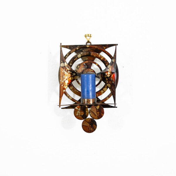 Mid Century Modern Sculpture Art Wall Candle Holder Relief Metal Original Vintage - Image 2