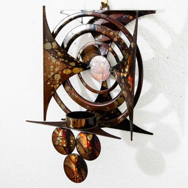 Mid Century Modern Sculpture Art Wall Candle Holder Relief Metal Original Vintage - Image 4