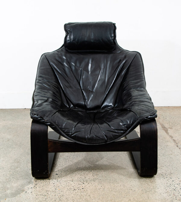 Mid Century Danish Modern Lounge Chair Black Leather Bentwood Tandem Sweden Mcm - Image 2