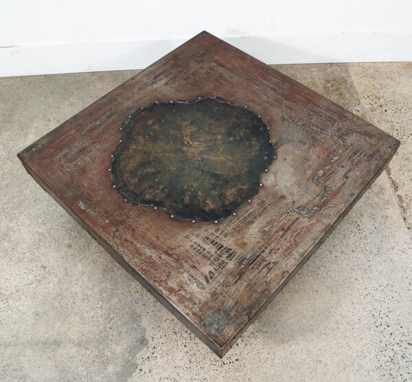 Mid Century Modern Coffee Table Square Metal Sculptural Brazilian Studio Vintage