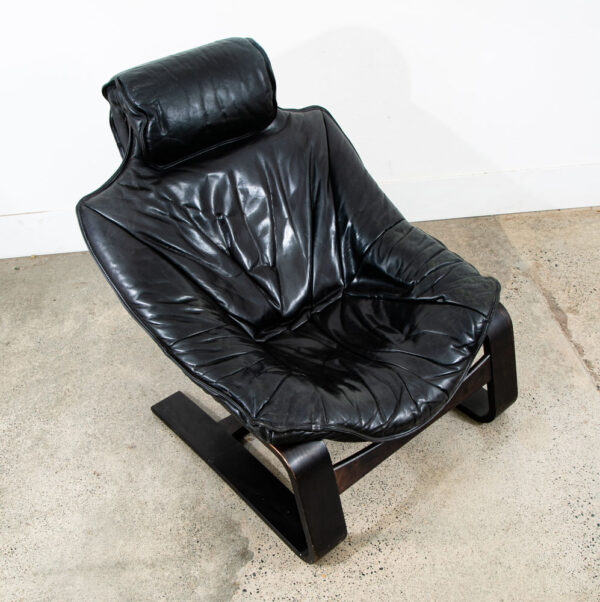 Mid Century Danish Modern Lounge Chair Black Leather Bentwood Tandem Sweden Mcm - Image 3