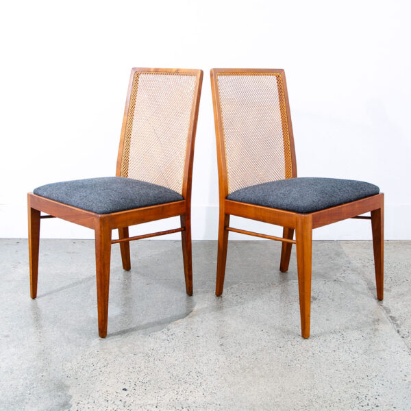 Mid Century Modern Dining Chairs Set 4 Captain Cane High Back Vintage Grey Arm - Image 4