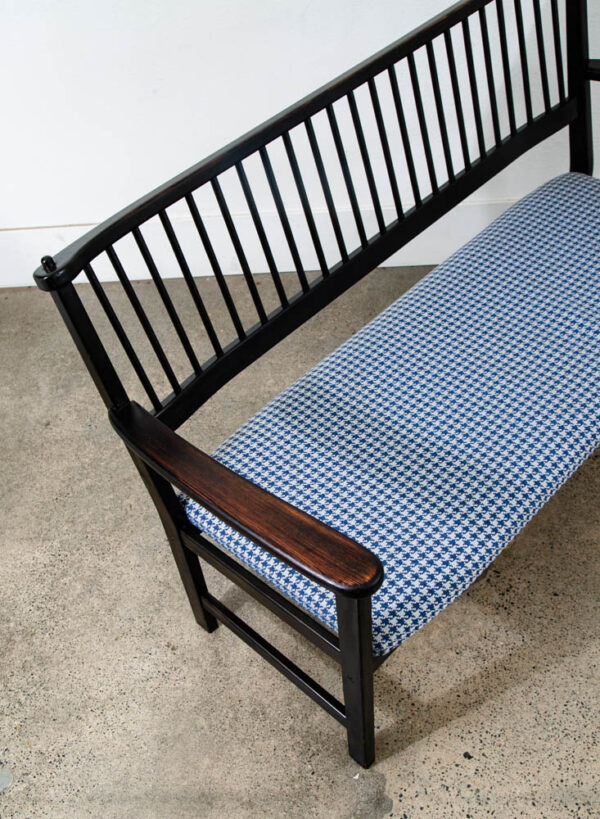 Mid Century Modern Wood Bench Swedese Sweden Black Blue Denmark Vintage - Image 8
