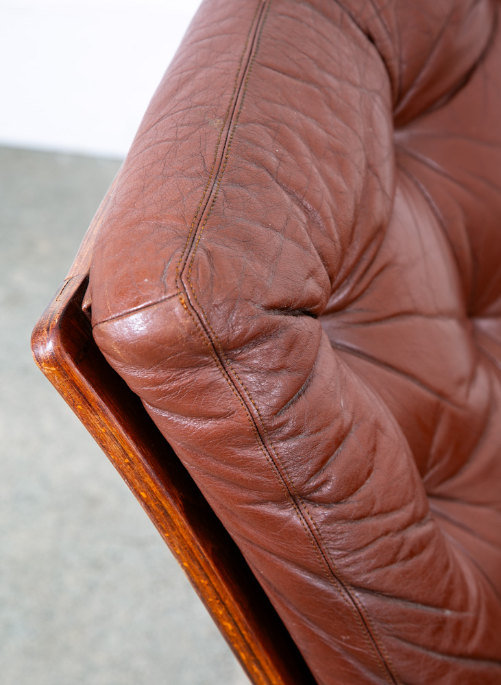Mid Century Danish Modern Lounge Chair Swivel Brown Leather Tufted G Mobel Mcm - Image 9