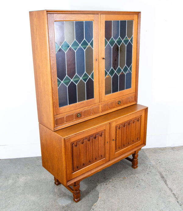 Mid Century Danish Modern Cabinet Credenza 2 drawer Henning Kjernulf Oak Glass - Image 2