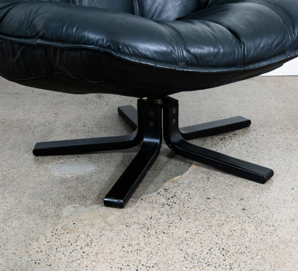 Mid Century Danish Modern Lounge Chair Black Leather Denmark Swivel Vintage Mcm - Image 6