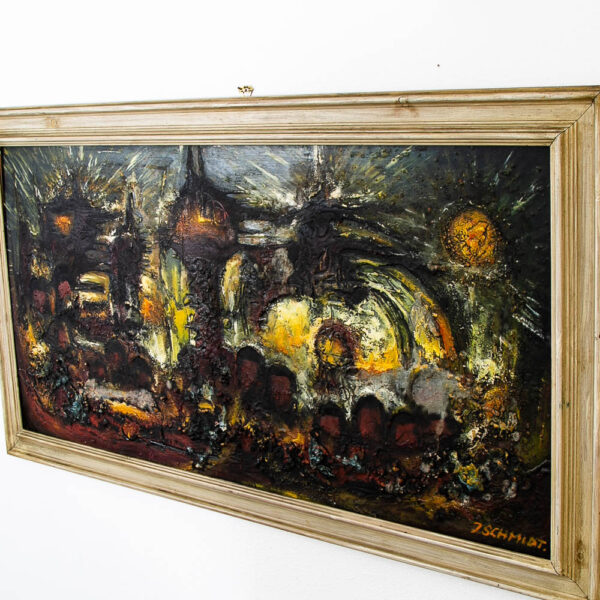 Mid Century Modern Painting Art Abstract Expressionism Browns Green Yellow Mcm - Image 2