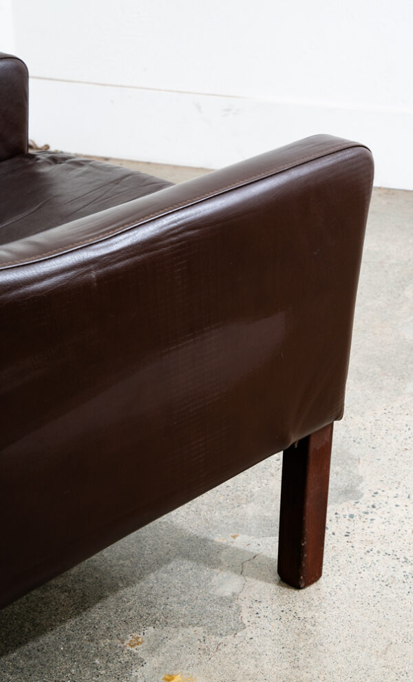 Mid Century Danish Modern Lounge Chair Brown Leather Armchair Denmark High Back Wingback Chocolate - Image 10