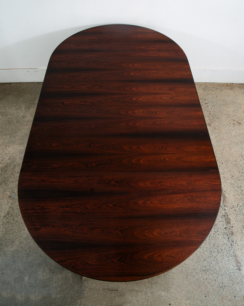 Mid Century Danish Modern Dining Table Round Oval Rosewood Extension Leaf x2 Denmark Refinished - Image 4