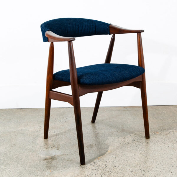 Mid Century Danish Modern Armchair Chair Dining Teak Blue Denim Farstrup Harlev - Image 7