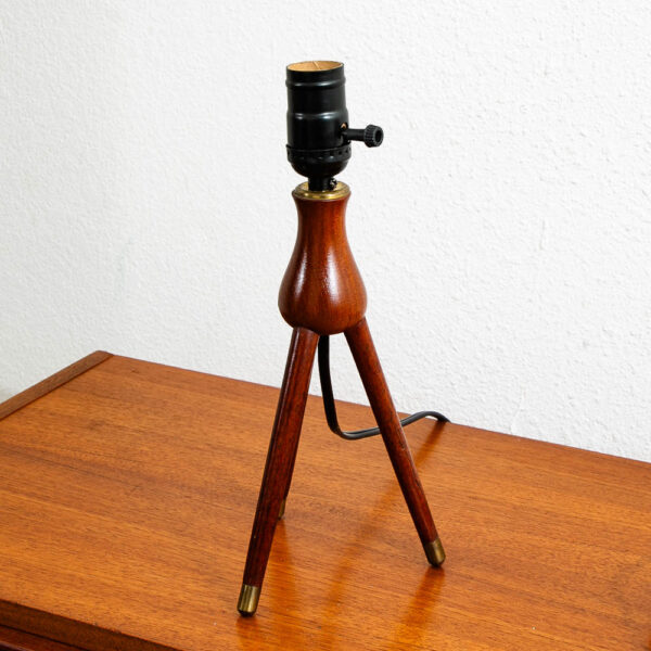 Vintage Mid Century Modern Solid Teak Tripod Table Lamp Turned Round Denmark #2 - Image 4