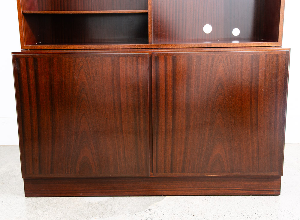 Mid Century Danish Modern Bookshelf Cabinet Mahogany Doors Omann Jun Mcm 2 - Image 8