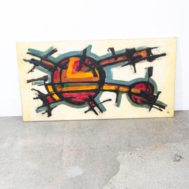 Mid Century Modern Wall Art Framed Abstract Expressionism Red Grey Black Yellow