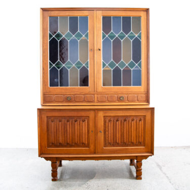 Mid Century Danish Modern Cabinet Credenza 2 drawer Henning Kjernulf Oak Glass