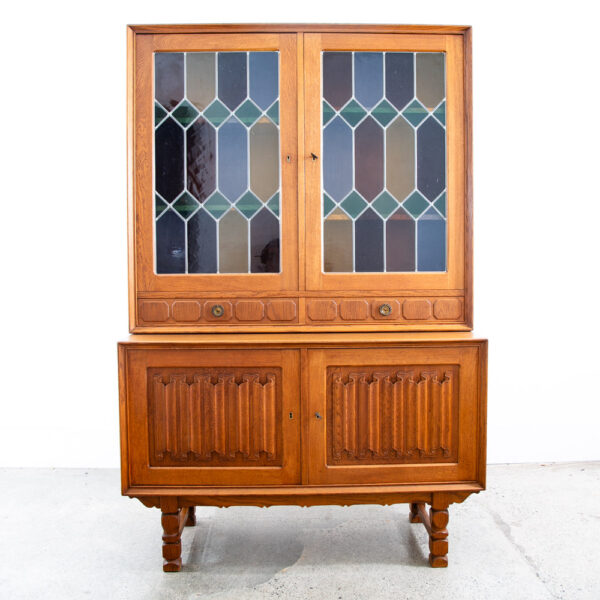 Mid Century Danish Modern Cabinet Credenza 2 drawer Henning Kjernulf Oak Glass