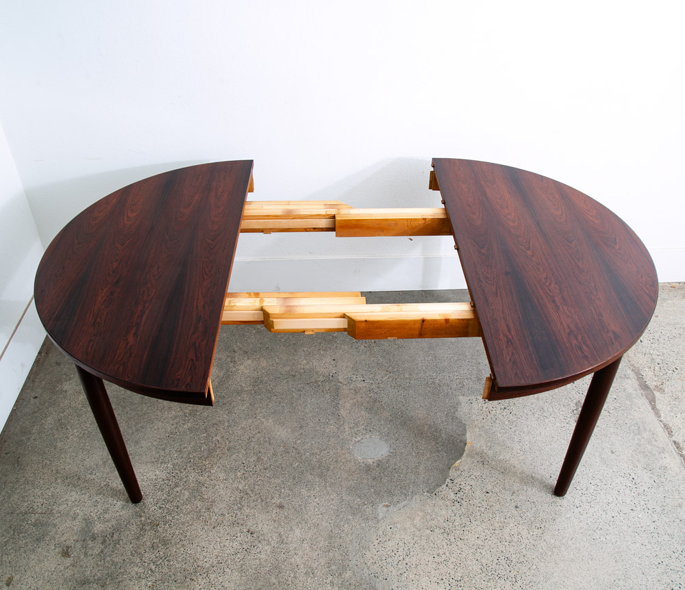 Mid Century Danish Modern Dining Table Round Oval Rosewood Extension Leaf x2 Denmark Refinished - Image 7