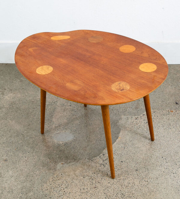 Mid Century Danish Modern End Table Side Teak Round Oak Abstract Easle Palette