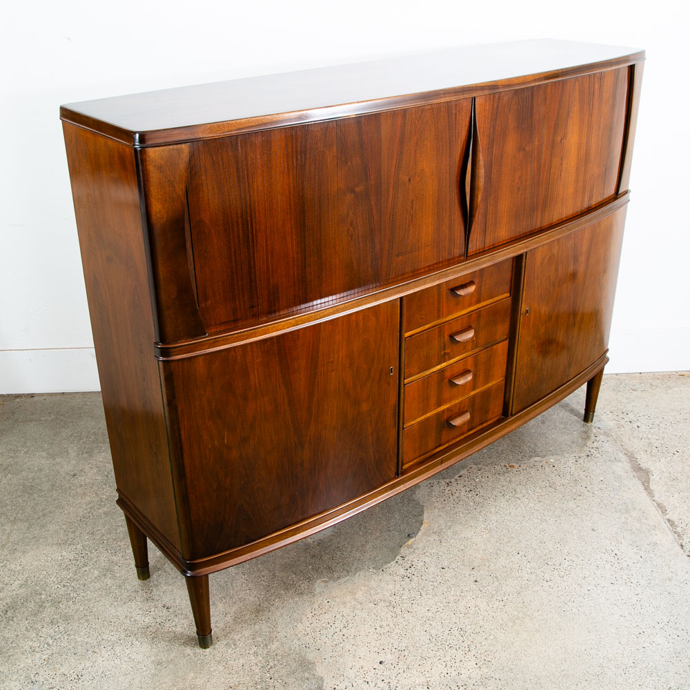 Mid Century Danish Modern Credenza Highboard Server Hutch Walnut Tambour Doors - Image 2