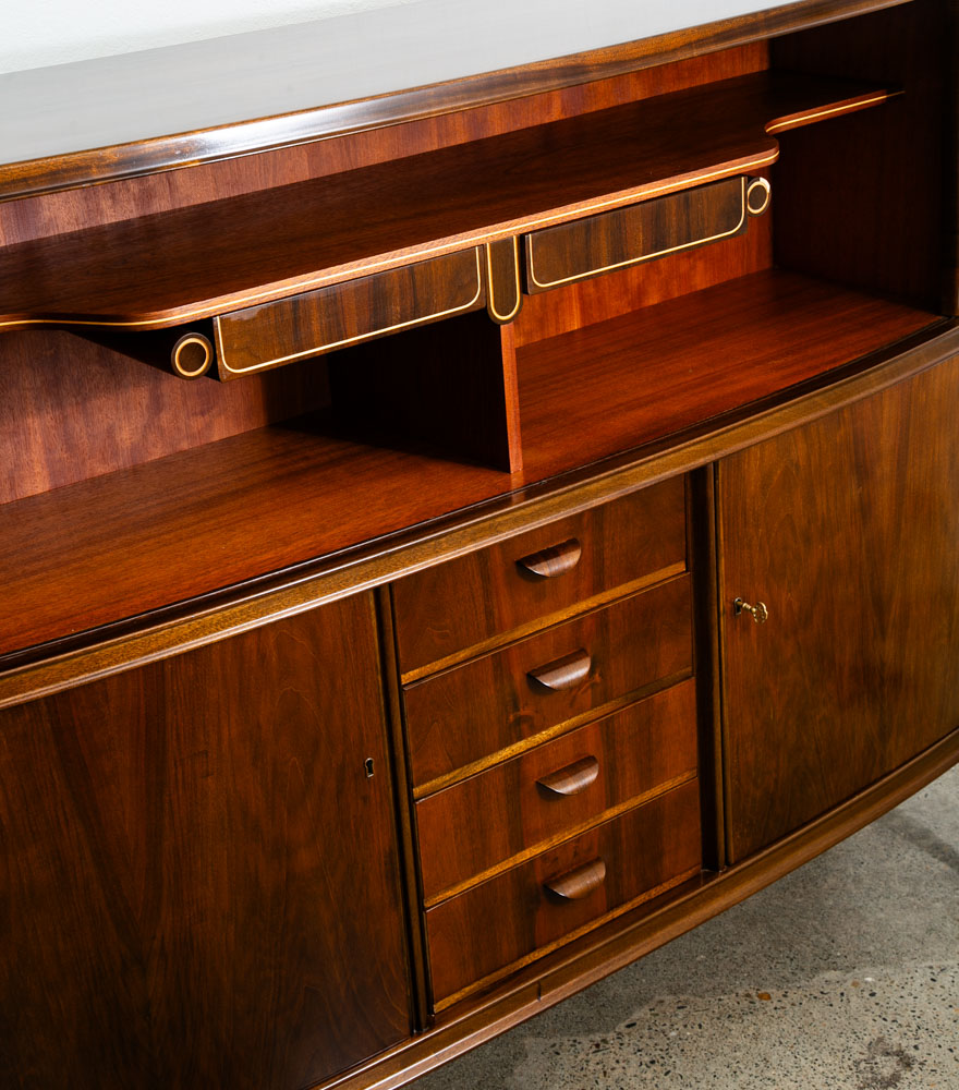 Mid Century Danish Modern Credenza Highboard Server Hutch Walnut Tambour Doors - Image 8