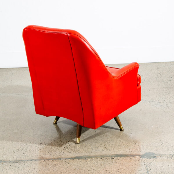 Mid Century Danish Modern Lounge Chair Tufted Orange Swivel Wood Base Vintage - Image 4
