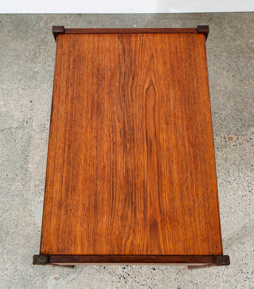 Mid Century Danish Modern Sewing Table Cabinet Rolling Cart Denmark Teak Basket - Image 4