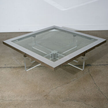 Mid Century Modern Coffee Table Square Large Chrome Glass Sandro Petti Lucite
