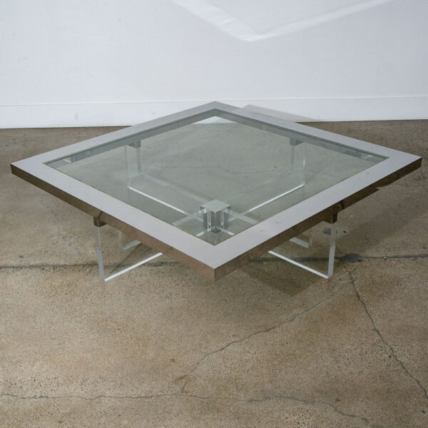 Mid Century Modern Coffee Table Square Large Chrome Glass Sandro Petti Lucite
