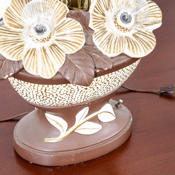 Mid Century Modern Table Lamp Ceramic Floral Studio Designed Brown White Mcm - Image 7