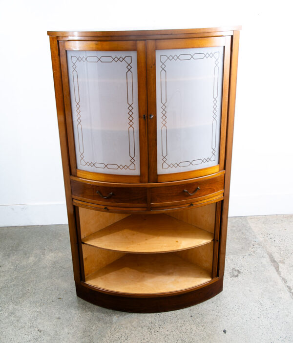 Mid Century Danish Corner Cabinet Bar Liquor Teak Glass Round Locking Denmark - Image 4