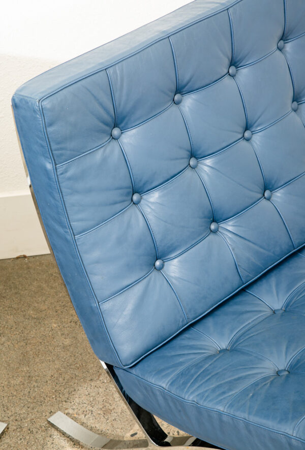 Mid Century Modern Lounge Chair Set Barcelona Alivar Leather Mies Van Der Rohe - Image 11