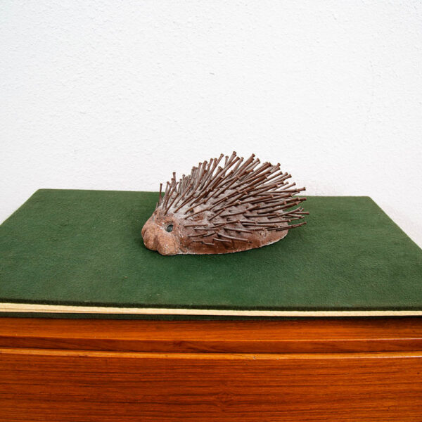 Mid Century Modern Sculpture Mix Media Art Cement Door Stopper Hedgehog Brown - Image 6