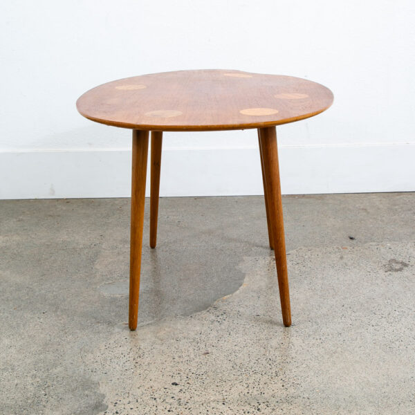 Mid Century Danish Modern End Table Side Teak Round Oak Abstract Easle Palette - Image 4