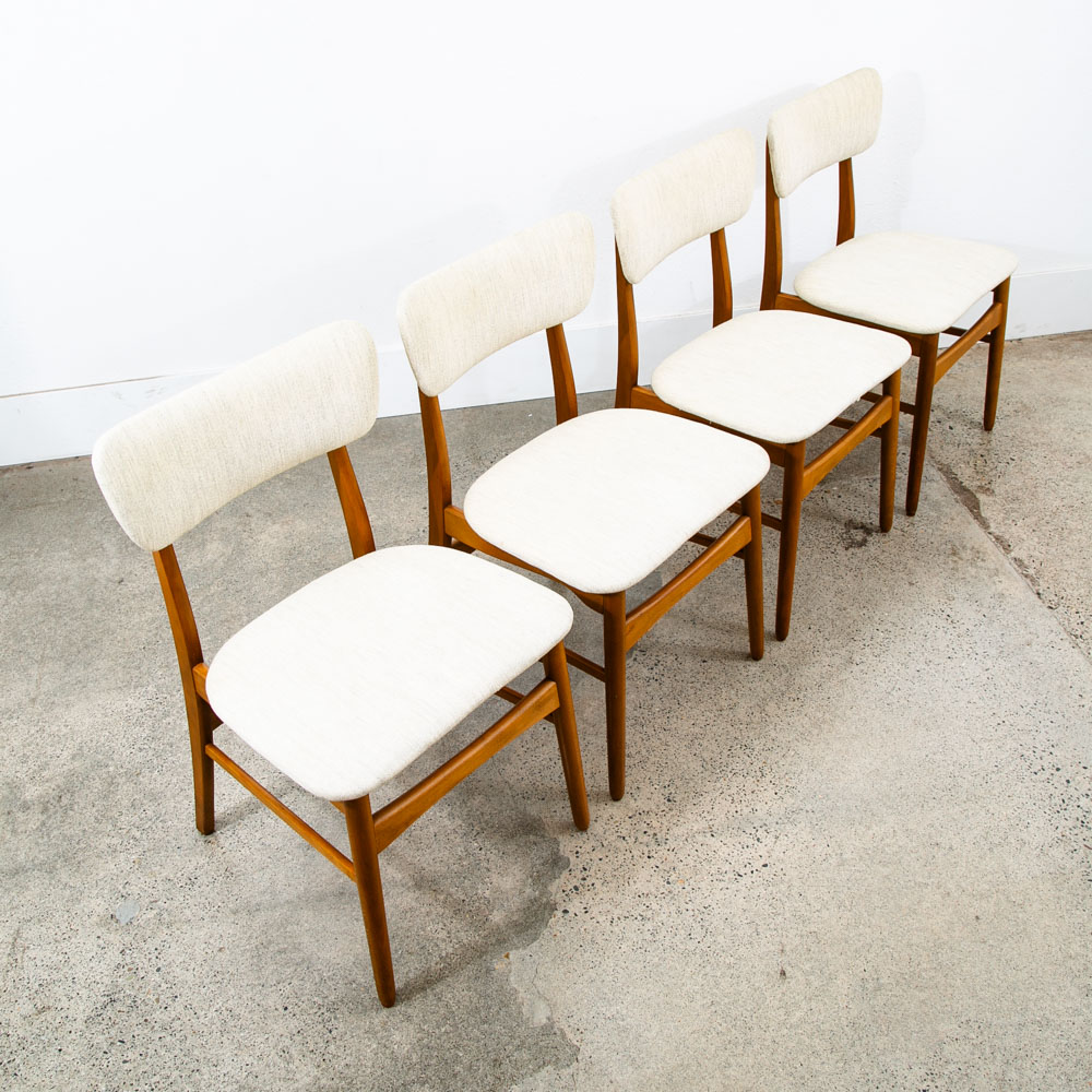 Mid Century Danish Modern Dining Chairs Set 6 White Tweed Wool Mcm High Back Mcm - Image 4