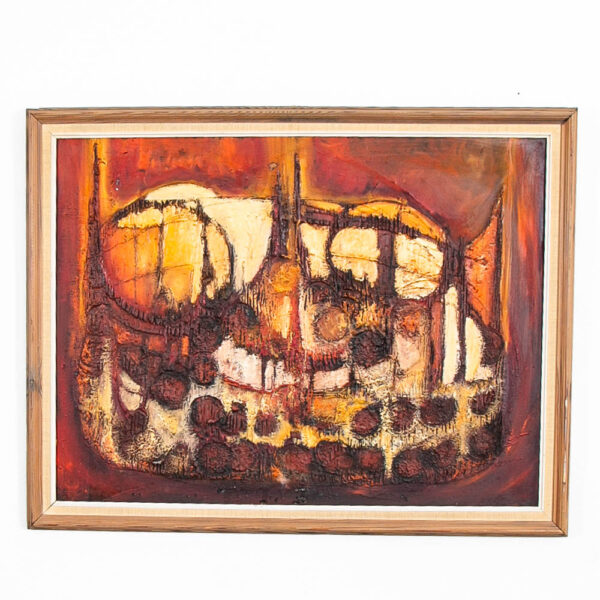 Mid Century Modern Painting Art Abstracted Expressionist Dark Reds Orange Yellow - Image 6