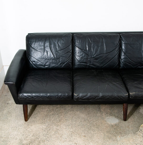 Mid Century Danish Modern Leather Sofa Couch 4 Seater Black Vintage Denmark Mcm - Image 8
