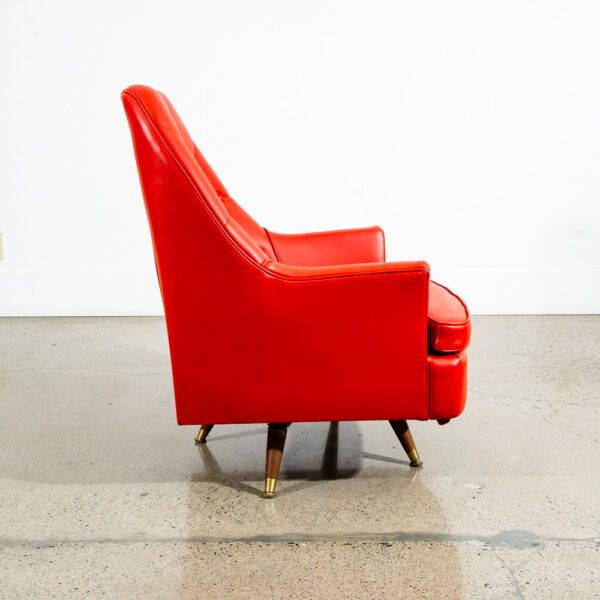 Mid Century Danish Modern Lounge Chair Tufted Orange Swivel Wood Base Vintage - Image 3