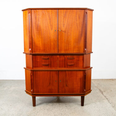 Mid Century Danish Modern Corner Cabinet Teak Wood Bar Denmark Drawers Locking