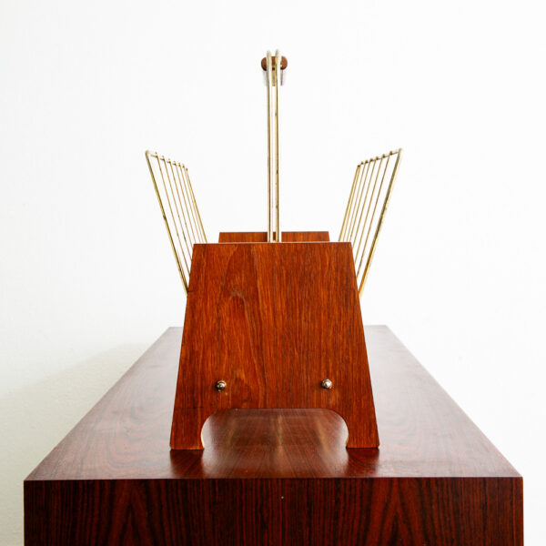 Mid Century Modern Magazine Rack Teak Vintage Danish Handle Denmark Brass Gold - Image 2