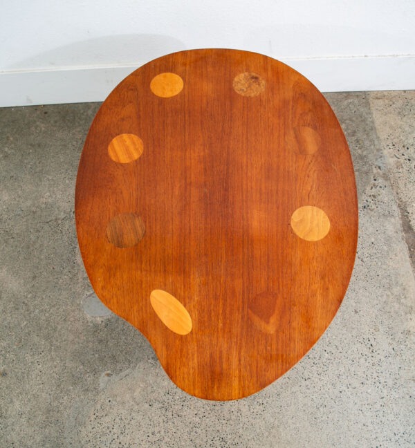 Mid Century Danish Modern End Table Side Teak Round Oak Abstract Easle Palette - Image 2