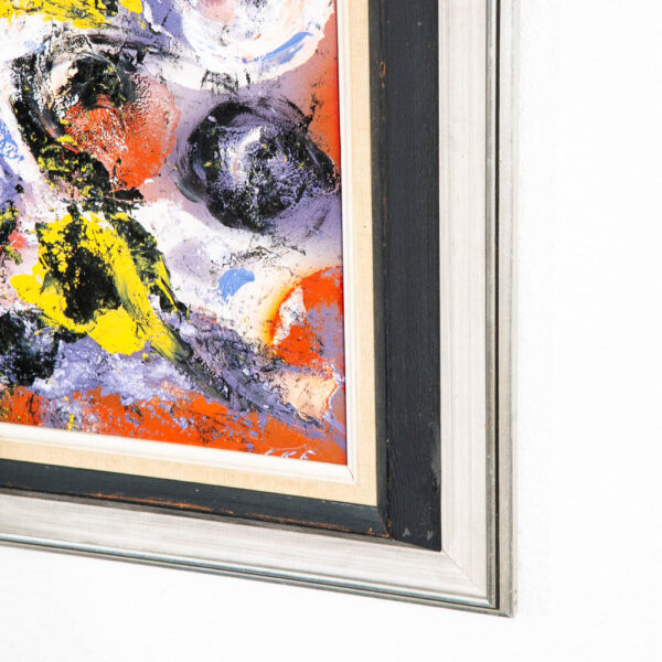 Mid Century Modern Framed Painting Art Abstract Expressionism Purple Black White - Image 4