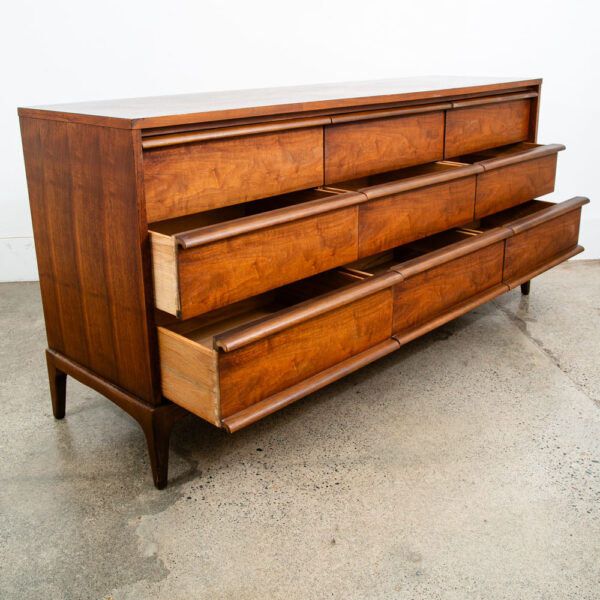 Mid Century Modern Dresser Credenza Lane Rhythm Walnut 9 Drawer Wood Danish Wide - Image 4