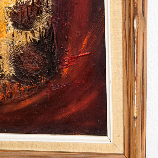 Mid Century Modern Painting Art Abstracted Expressionist Dark Reds Orange Yellow - Image 8